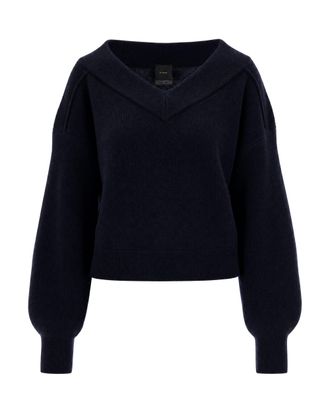 Pinko V-Neck Knit Sweater with Balloon Sleeves and Ribbed Cuffs