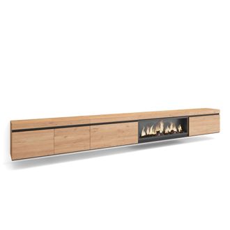 Skraut Home Skraut Home - Mueble Tv, Televisi&oacute;n, Muebles De Sal&oacute;n, Almacenaje, 368x45x35, Chimenea El&eacute;ctrica Xxl, Colgado, Suspendido, Estilo Moderno, Roble