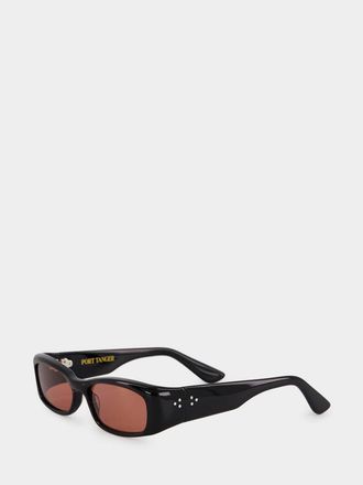 Port Tanger Leila Rectangular Black Acetate Sunglasses with Coloured Lenses