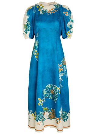 Alemais Alemais Luda Printed Linen Midi Dress - Blue - 6 (UK6 / XS)