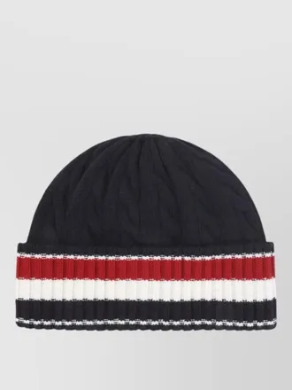 Thom Browne wool cable knit beanie striped cuff