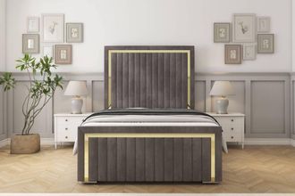 Sloomy Boston Gold Naples Frame-Mattress - 50 Upholstered Headboard in Grey | Size: Single