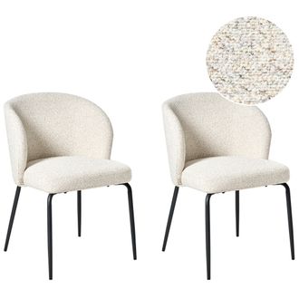 Beliani Beliani - Conjunto De 2 Sillas De Comedor Tapicer&iacute;a De Boucl&eacute; Asiento Acolchado Patas De Hierro Beige Claro Zana