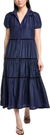 Sail to Sable Sail To Sable Button Front Silk-Blend Maxi Shirt Dress