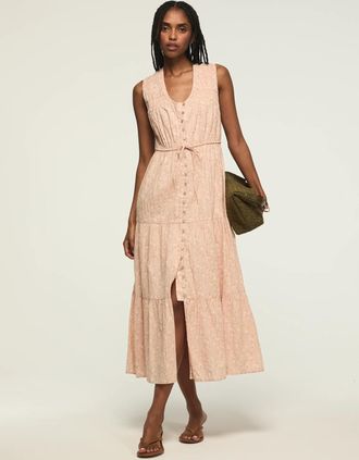 Lucky Brand Womens Crinkle Tiered Midi Dress
