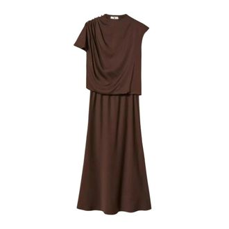 Twinset Jurk met satijnen effect - Dames - Casual kleedjes - Bruin - S - Satijn - Kleedjes