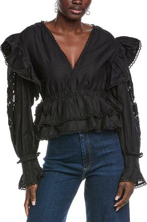 Farm Rio Black Long Sleeve V Neckline Blouse