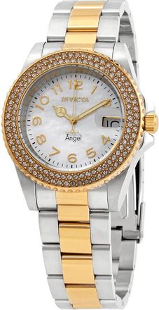 Invicta Angel Quartz Crystal White Mother of Pearl Dial Ladies Watch 28675