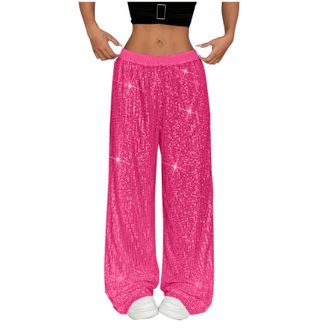 Generic Sequin Sparkly Pants for Women Uk Glitter Shiny Trousers Metallic Party Club Festival Porm, Ladies Elegant Elegant Waist, Wide Leg Palazzo Wedding Bli