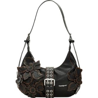 Desigual Floral Appliqu&eacute; Faux Leather Shoulder Bag in Dark Brown at Nordstrom