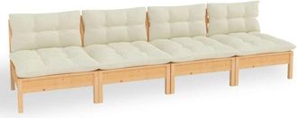 vidaXL Sof&aacute; De Jard&iacute;n De 4 Plazas Con Cojines Madera Maciza Pino Crema Vidaxl