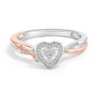 House of Brilliance 14K Rose Gold Plated Sterling Silver 1/10 Cttw Diamond Heart Motif Ring in White Gold Over Silver at Nordstrom