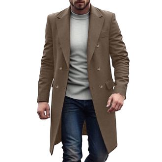 Generic Trench Coat Men Artificial Woolen Double Breasted Trench Coat Thick Business Jackets Winter Long Jacket Windbreaker Outerwear Slim Fit Thickened Peaco