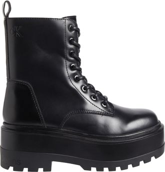 Calvin Klein Black Flatform Lace-Up Chunky Sole Leather Ankle Boots