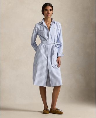Ralph Lauren Gestreepte hemdjurk met lange mouwen en riem