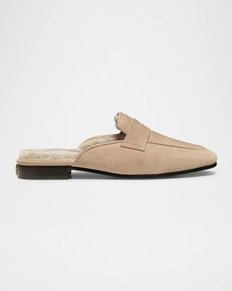 Bougeotte Palissandro Suede Shearling-Lined Penny Slippers