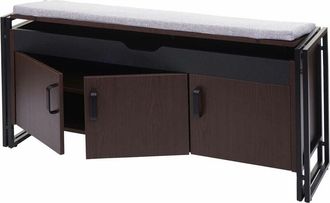 Hhg Cajonera con asiento HHG 159, Cajonera banco con cojín, 53x110x30cm Estructura 3D metal, marrón oscuro