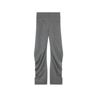 Ganni Wide Trousers, female, Gray, Size: XS Wool Melange Trousers