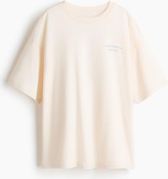 H&M Oversized T-Shirt mit Motivprint - Cremefarben/Taormina Sicily