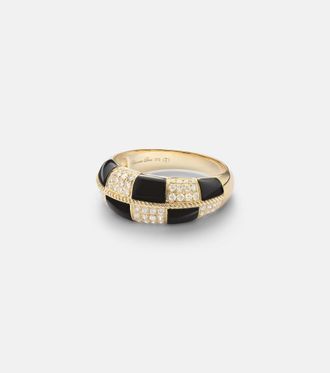 Yvonne L&eacute;on Yvonne L&eacute;on Alliance Damier 9kt gold ring with diamonds and onyx