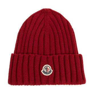 Moncler Wolmuts met logopatch - Dames - Hoeden - Rood - ONE Size - Wol - Accessoires
