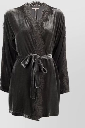 Gold Hawk velvet lace trim belted long duster coat