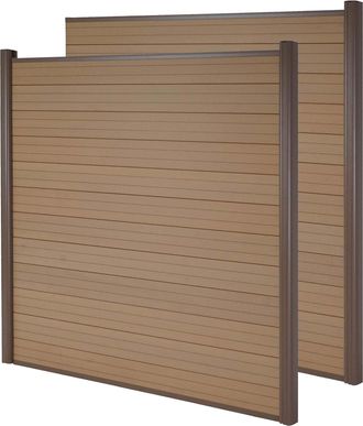 Hhg Hhg - Cortina Wpc Sarthe, Valla Cortaviento, Postes De Aluminio, Lote De 2, 3.75m Teka