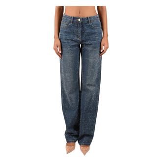 Elisabetta Franchi Palazzo Jeans met strasssteentjes - Dames - Jeans - Blauw - Maat: W27 Katoen
