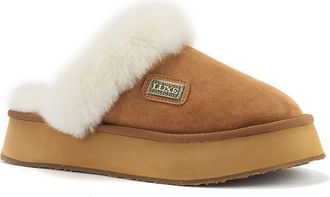 Australia Luxe Genuine Shearling Platform Mule Slipper in Chestnut at Nordstrom Rack, Size 10