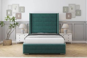 Sloomy Sterling Plush Frame-Mattress - 50 Upholstered Wingback Headboard in Emerald | Size: Small Double