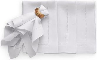 Solino Home Linen Dinner Napkins Set of 4, 20 x 20 Inch for Dining Table, Holiday and Everyday Table Decor - Sonoma Hemstitch in White at Nordstrom