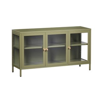 Beliani Aparador Moderno De Acero Vidrio Templado 3 Puertas Estantes Ajustables Verde Newport