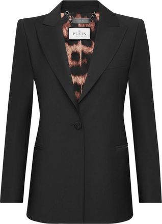 Philipp Plein Jassen, Dames, Zwart, M, Wol, Wool Blazer Skull Strass