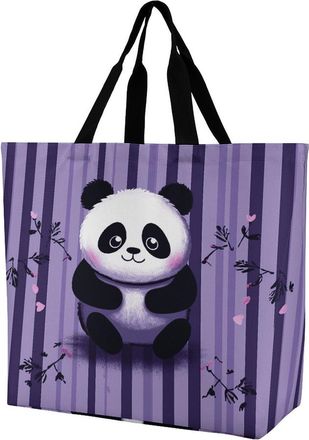 Generic Purple Striped Panda Tote Bag Durable Handbag Reusable Handbags For Ladies Picnic Yoga