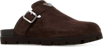 Prada Mens Dark Brown Suede Slippers Moro Flat Shoes
