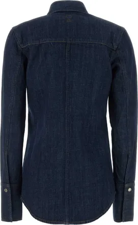 Ami Womens Sharp Collar Shirt Navy Cotton