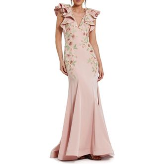Mac Duggal Womens Flutter Sleeve Embellished Mermaid Gown in Blush at Nordstrom, Size 10