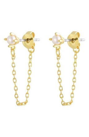 st. Moran Freshwater Pearl Front/Back Earrings in Gold/White at Nordstrom