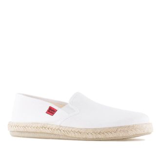 Andres Machado Unisex Slipper Men & Women - AM500 - Beach Shoes Espadrilles - White Canvas with Rubber and Jute Outsole, Size 10 UK Men/ 10.5 UK Women/EU 45