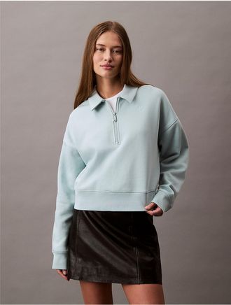 Calvin Klein Jeans Calvin Klein Womens Archive Logo Fleece Quarter Zip Mock Neck Sweatshirt - Blue - XS