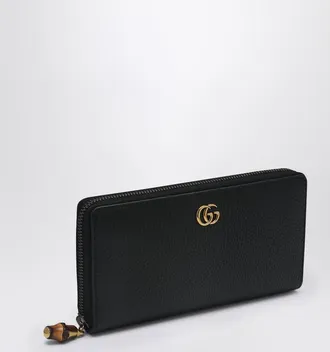 Gucci Black zip around wallet with bamboo detail