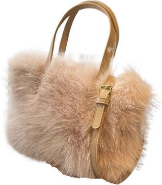 Generic Compatible For Faux Fur Tote Bag Womens Bucket Plush Handbags Soft Winter Crossbody Shoulder Bags(Off white)
