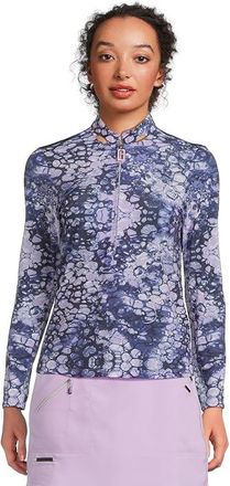 Jamie Sadock Bubbles Print Long Sleeve Sunsense Top Womens Clothing Slate Purple : 2XL, Polyester/Spandex