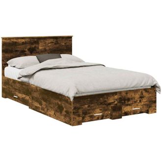 vidaXL Bed Frame with Drawer Smoked Oak 120 x 190 cm Engineered Wood vidaXL