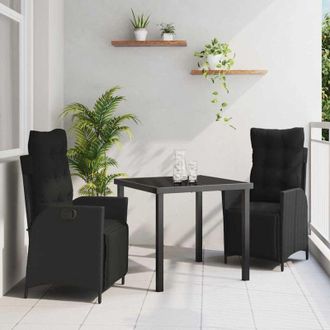 vidaXL Conjunto De Comedor De Jard&iacute;n 3 Pcs Negro Polirat&aacute;n Vidaxl