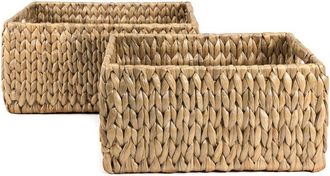 Happimess Set of 2 Leif Rustic Minimalist Hand-Woven Hyacinth Nesting Baskets with Handles