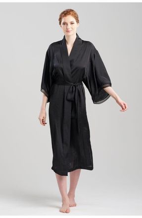 Natori Ashley Icon Robe with Lace in Black at Nordstrom, Size X-Small