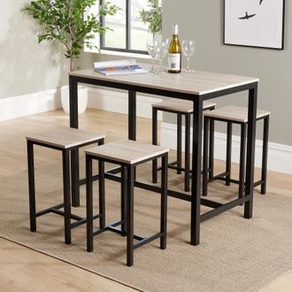 Home Source Industries 5 Piece Dining Set with Metal Frame MDF Top Compact Space Saving in Light Oak