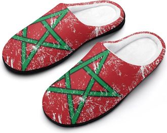 Generic Morocco Vintage Flag Mens House Slippers Memory Foam Washable Cotton Slip on Home Shoes