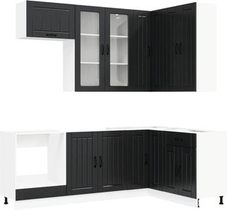 vidaXL Unidad De Cocina Lucca 8 Uds. Negro Madera De Ingenier&iacute;a Vidaxl